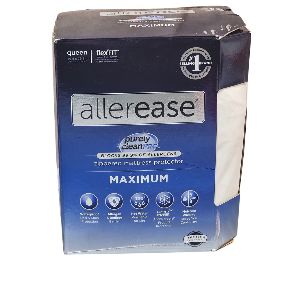 Allerease Purely Clean Pro Maximum Zippered Mattress Protector Queen Waterproof